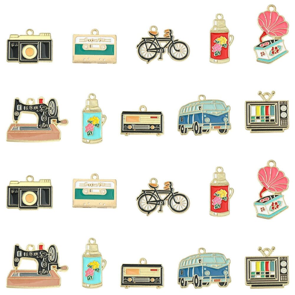 8375 20Pcs 10 Style Colorful Vintage Camera Charms Television Bicycle